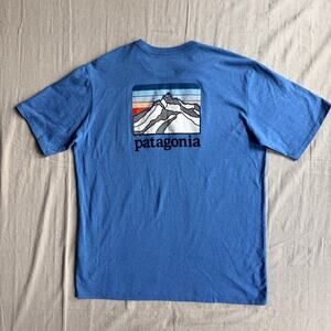 Patagonia Shirt Mens M Responsibili-Tee Line Logo Ridge Pocket Short Sleeve Blue